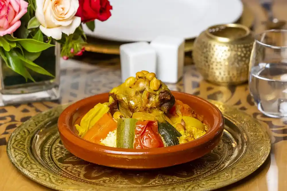 Moroccan food in Marrakech: table of local specialties