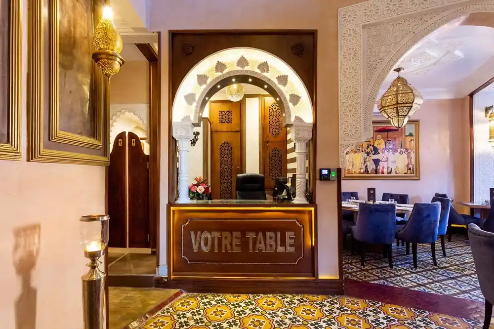 Moroccan restaurant interior at Votre Table in Marrakech Medina